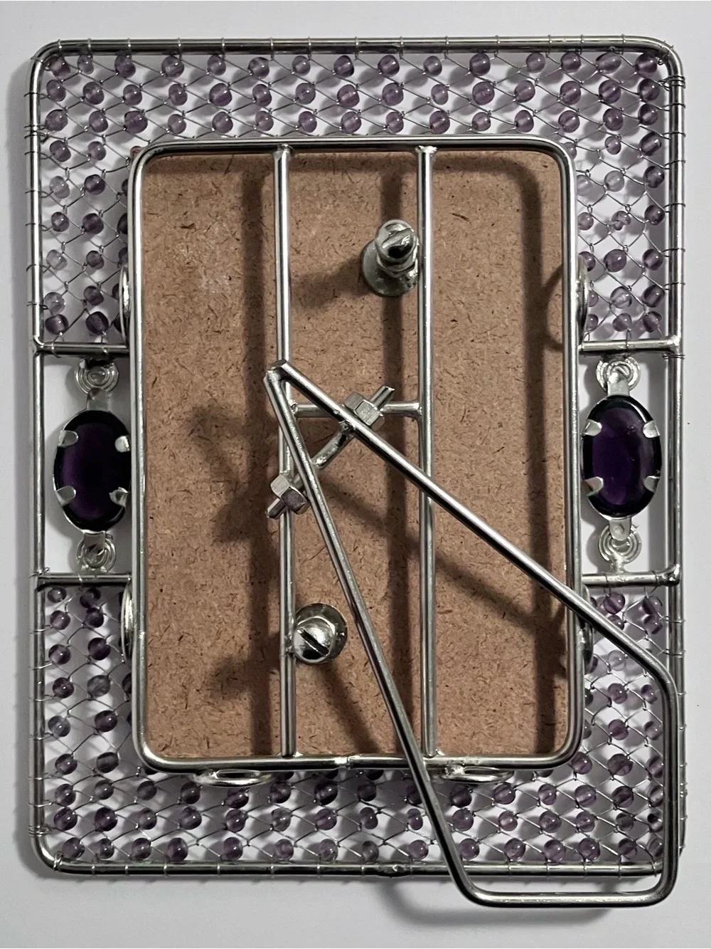 PURPLE GLASS Beaded NEW VIEW Frame / Holds 3.5x5 Photo / UNUSUAL Handmade